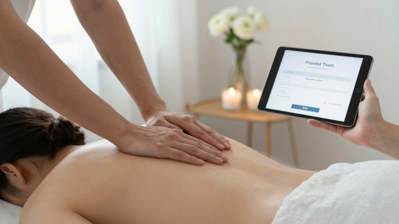 Hands performing a therapeutic massage in a serene, candlelit room, emphasizing trust and boundaries.